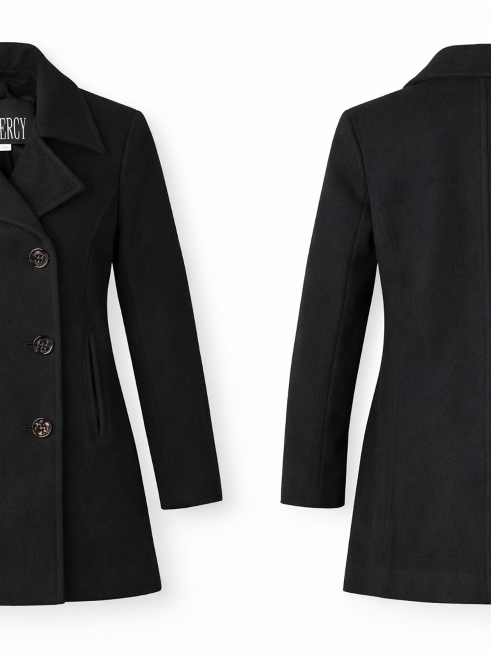 Vintage J. Percy Women’s Size 2 Black 100% Wool Double-Breasted Peacoat USA